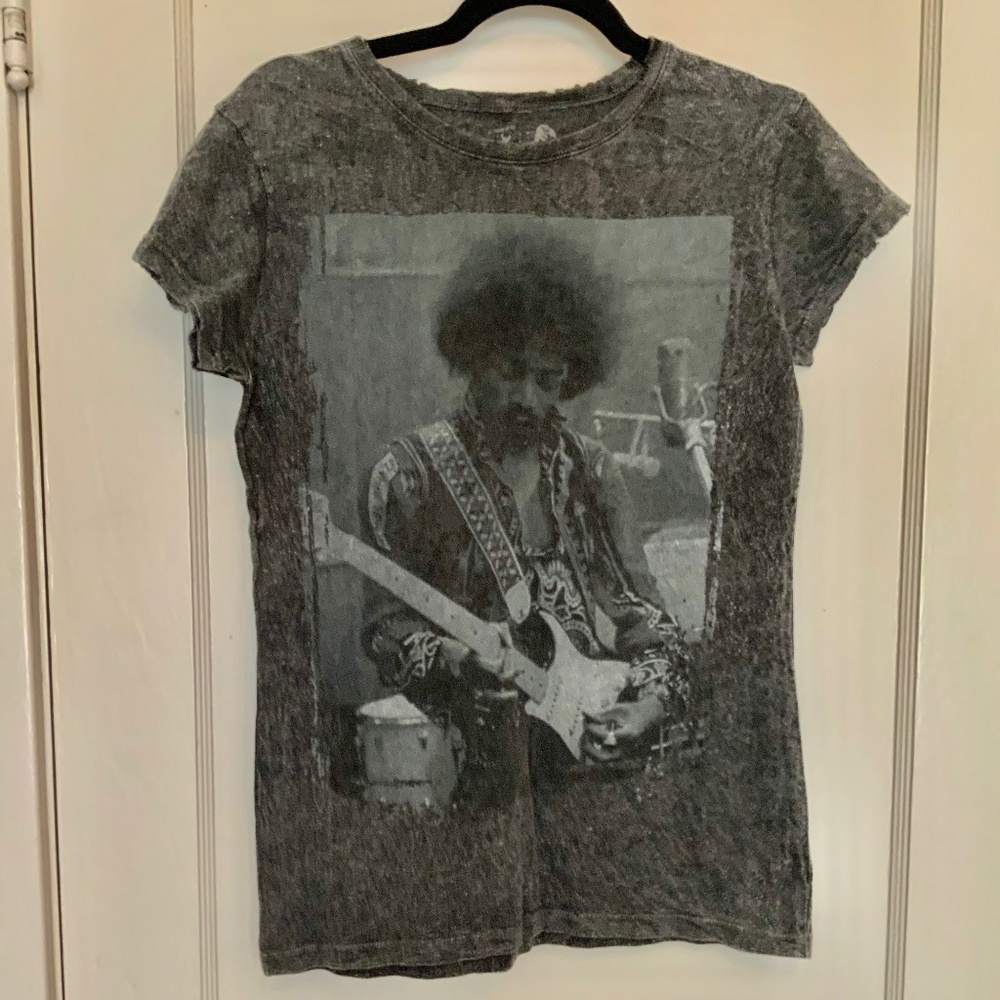 JIMI HENDRIX ROCK ICONS Tee Grey Cotton, Sz Ladies L